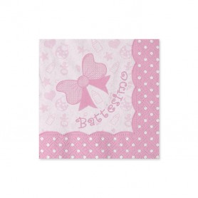 20 TOVAGLIOLI 25X25 BATTESIMO BABY ROSA