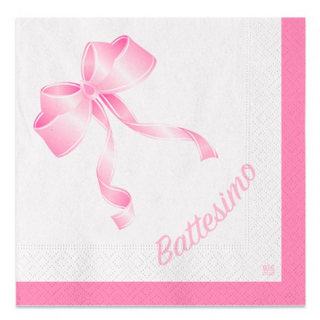 20 TOVAGLIOLI 33 X 33 CM BATTESIMO ROSA