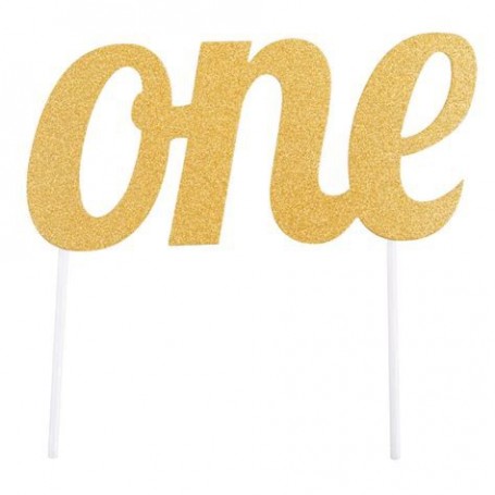 CAKE TOPPER ONE ORO GLITTER 14 X 15 CM