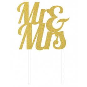 CAKE TOPPER MR & MRS ORO GLITTER