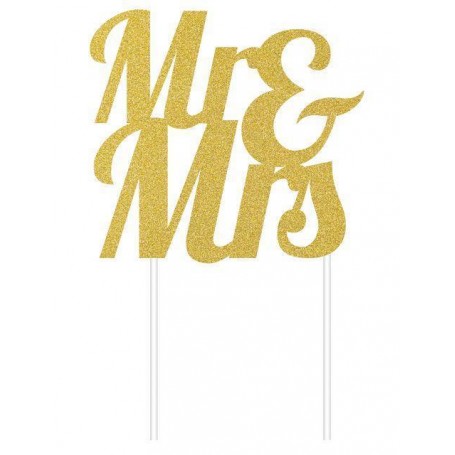 CAKE TOPPER MR & MRS ORO GLITTER