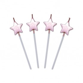 4 CANDELINE PICKS 13 CM STELLE ROSA PERL