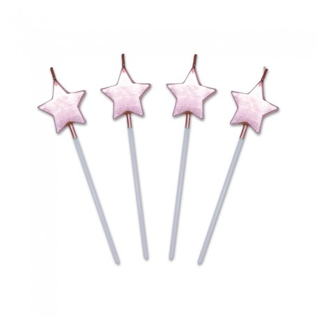 4 CANDELINE PICKS 13 CM STELLE ROSA PERL