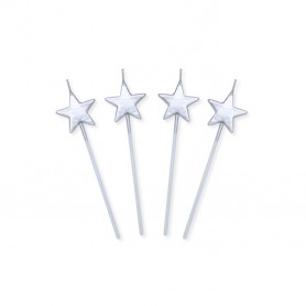 4 CANDELINE PICKS 13 CM STELLE ARGENTO