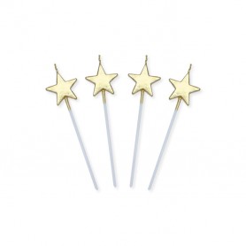 4 CANDELINE PICKS 13 CM STELLE ORO METAL