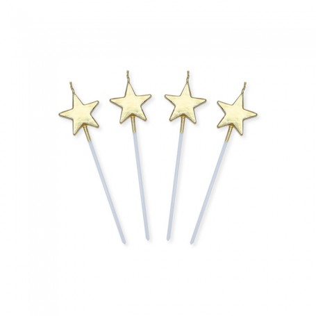 4 CANDELINE PICKS 13 CM STELLE ORO METAL