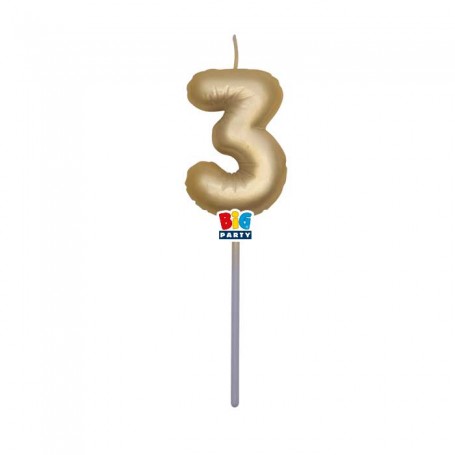 CANDELINA BALLOON ORO METAL 13 CM NUM. 3