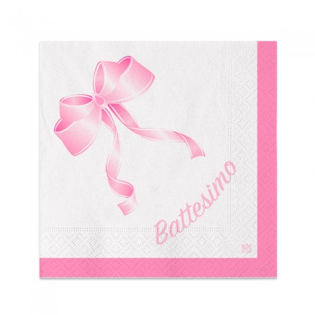 20 TOVAGLIOLI 25 X 25 CM BATTESIMO ROSA