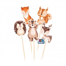 5 MINI CAKE TOPPER WOOD ANIMALS