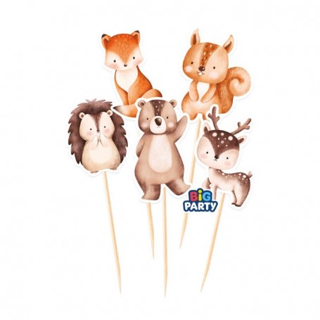 5 MINI CAKE TOPPER WOOD ANIMALS