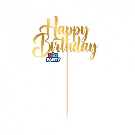 MINI CAKE TOPPER HAPPY BIRTHDAY ORO MET