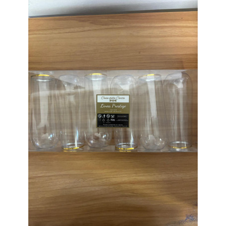 6 BICCH PLAST ALTO BORDO ORO