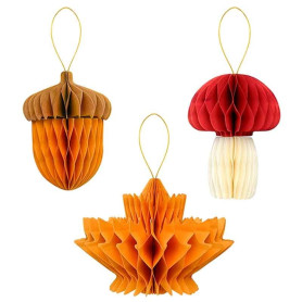 3 DECOR FOGLIA FUNGO GHIANDA CARTA 15CM