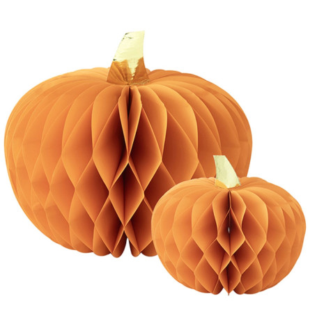 2 ZUCCHE CARTA ARANCIO/ORO 20/30CM