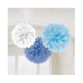 3 FLUFFY DECORATIONS BLU/AZZ/BIANCO