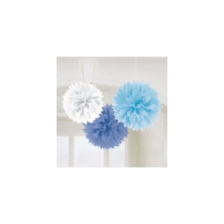 3 FLUFFY DECORATIONS BLU/AZZ/BIANCO