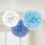 3 FLUFFY DECORATIONS BLU/AZZ/BIANCO