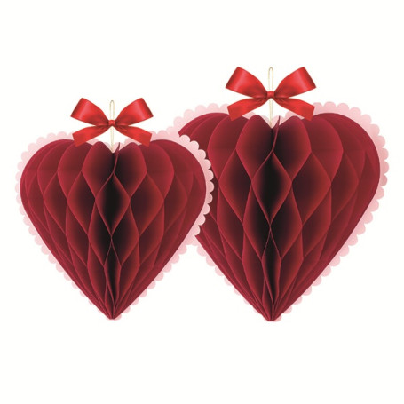2 CUORI CARTA ROSSI SMERLO ROSA 20/25CM