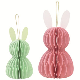 2 CONIGLI CARTA VERDE/ROSA ASS 13/18CM